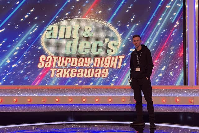 Hayden Kracke on the set of Saturday Night Takeaway