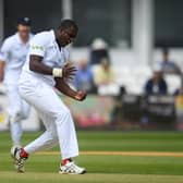 Keith Barker celebrates the wicket of James Hildreth during the third day of the LV= Insurance County Championship match between Somerset and Hampshire at The Cooper Associates County Ground in Taunton. Photo by Harry Trump/Getty Images.