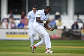 Keith Barker celebrates the wicket of James Hildreth during the third day of the LV= Insurance County Championship match between Somerset and Hampshire at The Cooper Associates County Ground in Taunton. Photo by Harry Trump/Getty Images.