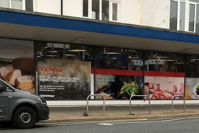 The Tesco in Albert Road has been targeted by Greenpeace, who claim the supermarket chain is driving rainforest destruction.