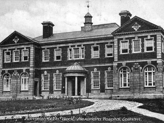 Postcard of the old administration block at Queen Alexandra Hospital, Cosham, in a picture believed to date from the end of the First World War