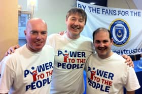 Micah Hall (middle) with Bill Gillon (left) and Bob Beech (right) during the supporters' battle to seize ownership of Pompey.