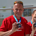 Simon and Megan Jansen after completing the abseil. 