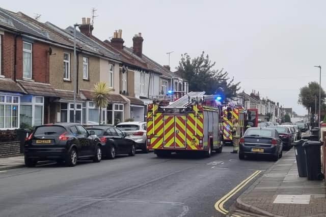 Two fire crews from Southsea pictured in Chichester Road, Copnor this morning. Photo: Stuart Vaizey