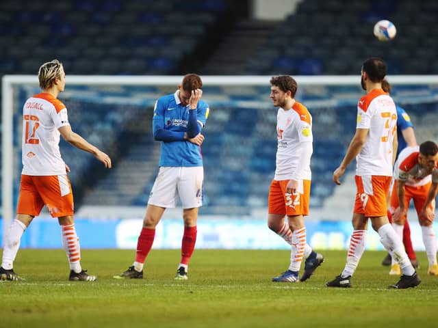 Tom Naylor dejected after Pompey's defeat to Blackpool. Picture: Joe Pepler