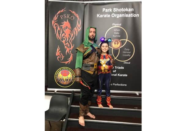 PSKO Karate in Leigh Park ran a Supersiblings Training event to raise money for Adelle Spindlove's book series about children with disabilities. Pictured: Stuart Sowerby and Eleanor Sowerby