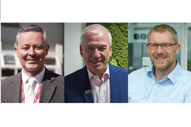 From left, Principal of City of Portsmouth College Simon Barrable, Shaping Portsmouth CEO Stef Nienaltowski and Editor of The News Mark Waldron