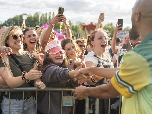 Marvin Humes with festival goers at Swanfest 2024