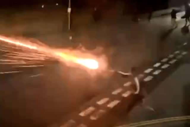 Yobs setting off fireworks in Greetham Street, Southsea, near residential properties and the city's railway line on Wednesday, October 28. Picture: Contributed