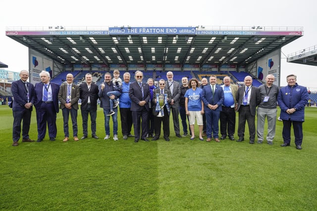 Members of the Portsmouth Supporters' Trust were welcomed onto the Fratton Park pitch to mark the 10-year anniversary of when since fans clubbed together to save the club from liquidation.