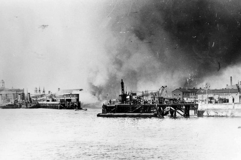 The second air raid on Portsmouth, August 12, 1940, and the Harbour station is hit.