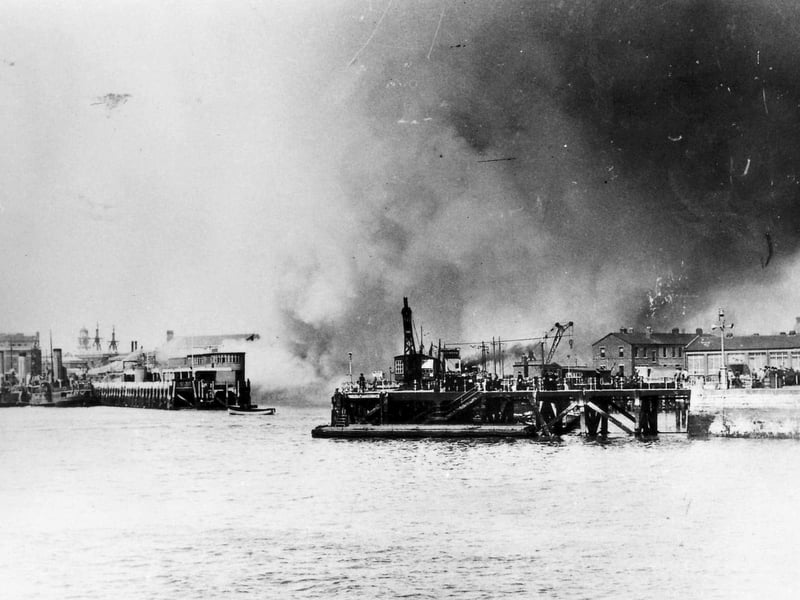 The second air raid on Portsmouth, August 12, 1940, and the Harbour station is hit.