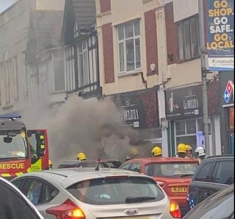 Fire at La Delizia on London Road, North End. Pic: Charlotte-Lucy Young
