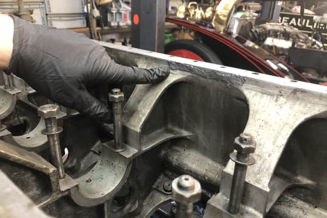 Crack found and repaired with laser welding on crankcase
