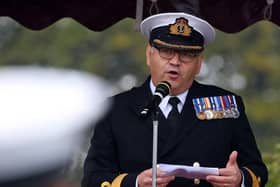 Commodore Jeremy Bailey speaking to divisions at HMS Sultan in Gosport. Picture: Royal Navy