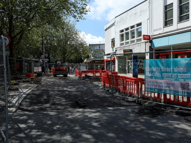 Construction site in Charlotte Street, Portsmouth, where a bus gate is being builtPicture: Chris  Moorhouse