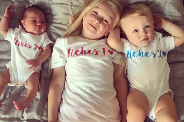 Mum Georgia-Mae Smith showed off this photo of her three children. The newest addition, Edey Etches, was born on May 14. She is pictured here with her proud sister Macy and brother Rudy.