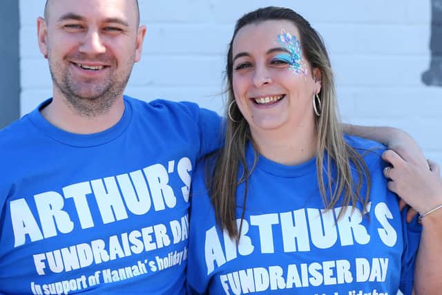 Arthur's parents, Shane and Natalie Dormer. Fundraiser at the Falcon pub, Waterlooville, for children's cancer charity Hannah's Holiday Home, in memory of Arthur Dormer who was stillborn after 26 weeks, last yearPicture: Chris Moorhouse (jpns 190322-37)