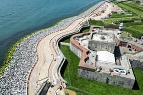 Drone images of the sea defence works - including the 'Theatre of the Sea' in front of Southsea Castle