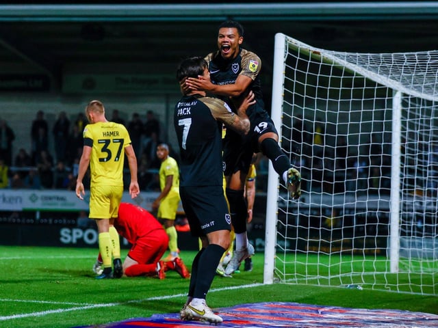 These two! Marlon Pack and Dane Scarlett celebrate Pompey's first goal of the evening.