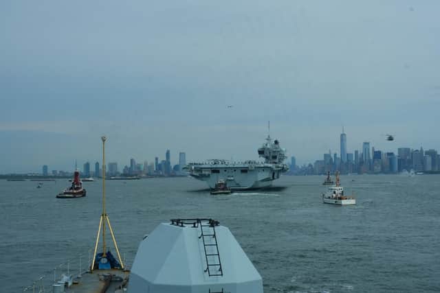 The view from HMS Richmond as Royal Navy ships approached the island of Manhattan.
