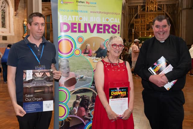 Project manager of the Organ Project Matt Dixon, community development worker at Fratton Big Local  Anna Potten and Fr Bob White.
Picture: Keith Woodland (140821-13)
