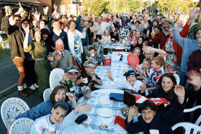 Street party at Bramley Close, Waterlooville, in May 1995 celebrating 50 years since VE Day 