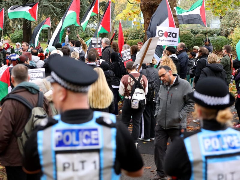 Rally in Victoria Park, Portsmouth, before a Portsmouth Palestine solidarity march calling for an immediate ceasefire in the Gaza-Israel war. Picture: Chris Moorhouse (jpns 181123-36)