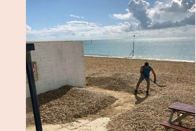 Laura Collinson from Eastney was able to go in the sea at Southsea for the first time in 25 years after the Accessible Beach Campaign For Pompey cleared away some shingle. Picture: Jonathan Schofield