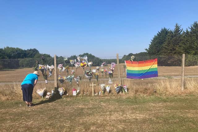 A shrine set up at the recreation in Hillson Drive, Fareham, in memory of Wiggy Symes, who died after a dog attack there Picture: Steve Deeks