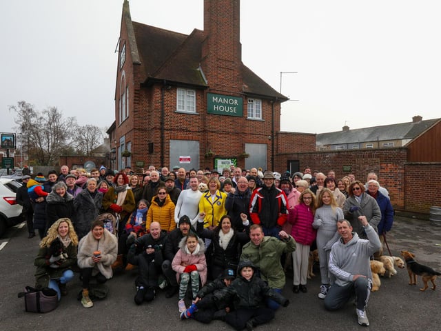 Campaigners at the Manor House in Drayton in December 2023 after Greene King shut the pub