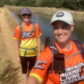 Debbie and Maria in training for their gruelling 100 km Thames walk. 