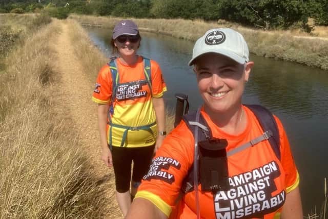 Debbie and Maria in training for their gruelling 100 km Thames walk.