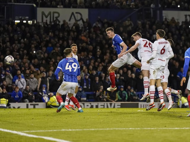Conor Shaughnessy wins the League One title for Pompey in the 3-2 victory over Barnsley at Fratton Park in April 2024. Picture: Jason Brown/ProSportsImages