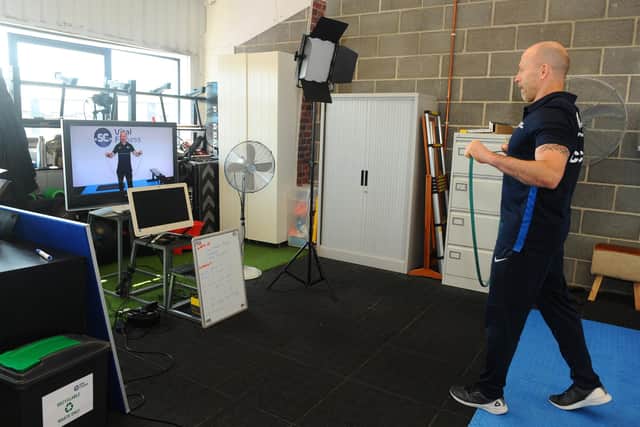 Sean Cole, owner of SC Vital Fitness, has set up online Zoom training session for clients in a new studio at his indoor facility.
Picture: Sarah Standing (230620-438)