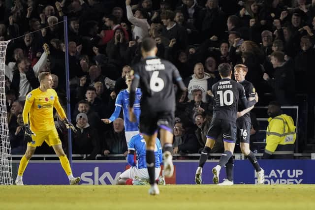 Charlton substitute Conor McGrandles celebrates his last-gasp leveller which denied Pompey a Fratton Park victory. Picture: Jason Brown/ProSportsImages