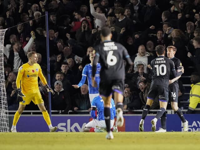 Charlton substitute Conor McGrandles celebrates his last-gasp leveller which denied Pompey a Fratton Park victory. Picture: Jason Brown/ProSportsImages