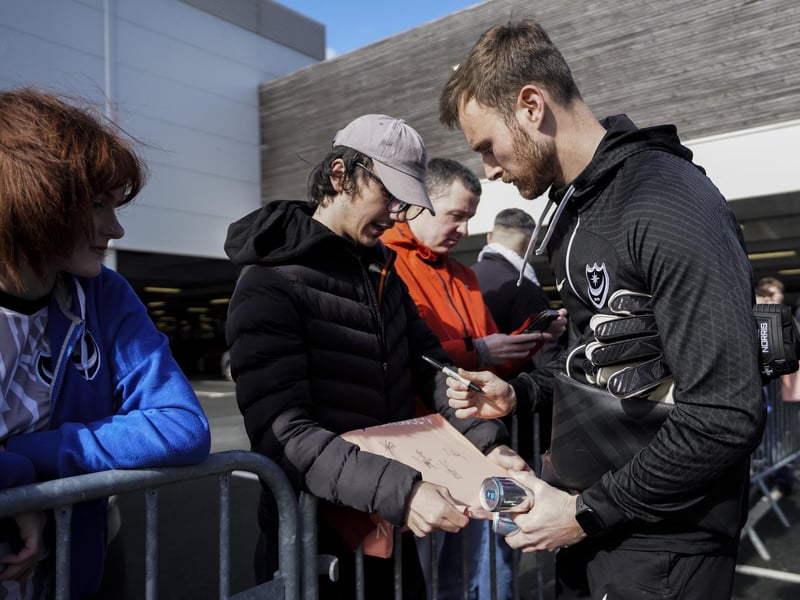 Will Norris spending time with the Pompey fans before kick-off.