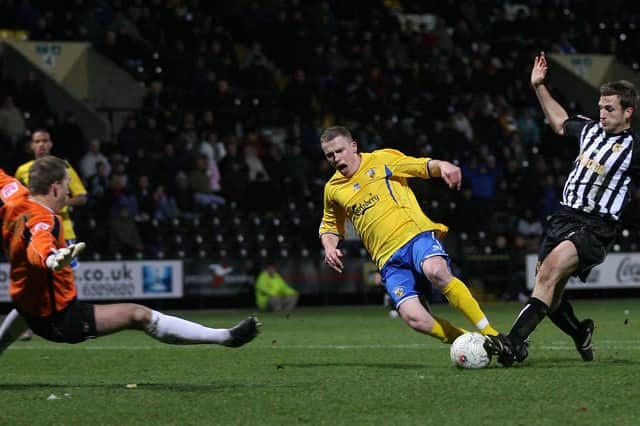 Tony Taggart scores the only goal against Notts County in December 2007. Pic Empics
