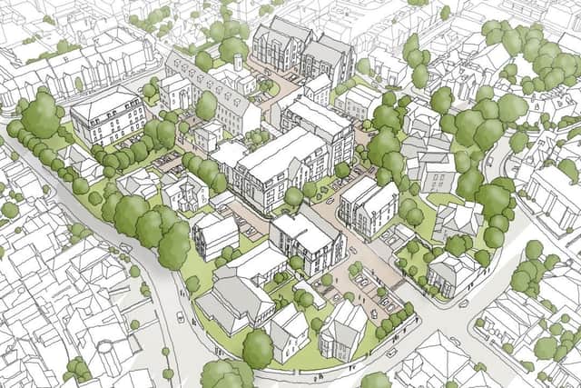 An artist\'s impression of the aerial view of the proposed St John\'s College development. Credit: Southsea Village Ltd
