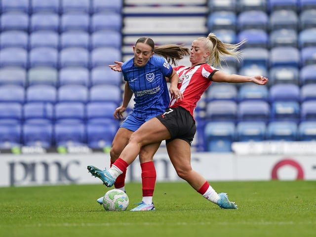 Pompey's Annie Hutchings in action against Southampton. Picture: Jason Brown