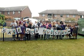 The University of Portsmouth nursery is subject to a 30-day consultation process across July and August and could close in December. Parents and staff are determined to save the nursery from closure. Pictured is: Staff, parents and children at the nursery where they are doing everything they can to save the nursery.Picture: Sarah Standing (220822-1905)