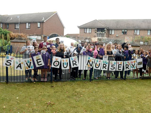 The University of Portsmouth nursery is subject to a 30-day consultation process across July and August and could close in December. Parents and staff are determined to save the nursery from closure. 

Pictured is: Staff, parents and children at the nursery where they are doing everything they can to save the nursery.

Picture: Sarah Standing (220822-1905)