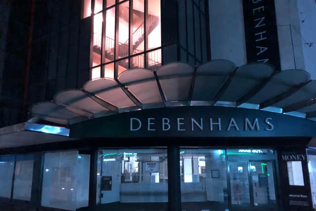 The site of the former Debenhams store in Commercial Road, photographed at 10.20pm on March 25. Picture: Richard Lemmer