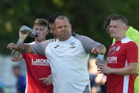 Horndean manager Michael Birmingham during a drinks break at Baffins.
Picture: Neil Marshall