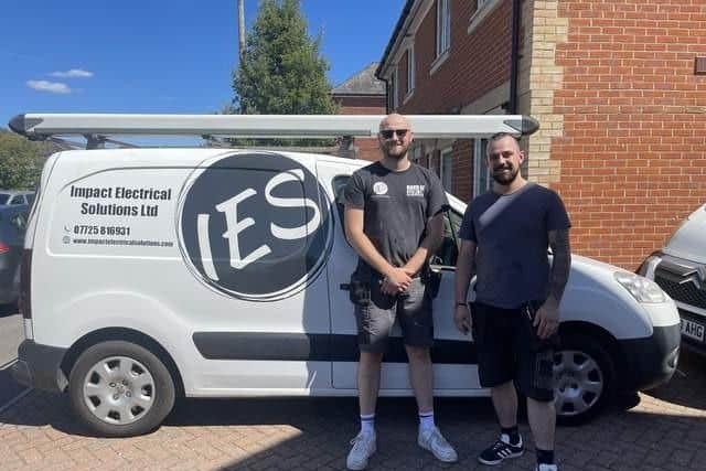 Alex Carruthers, 23 (left) and Josh Hawes, 30 (right) – who work for Impact Electrical Solutions Ltd in Chichester – intervened and saved a woman's life during stabbing in Beehive Lane, Ferring in September last year