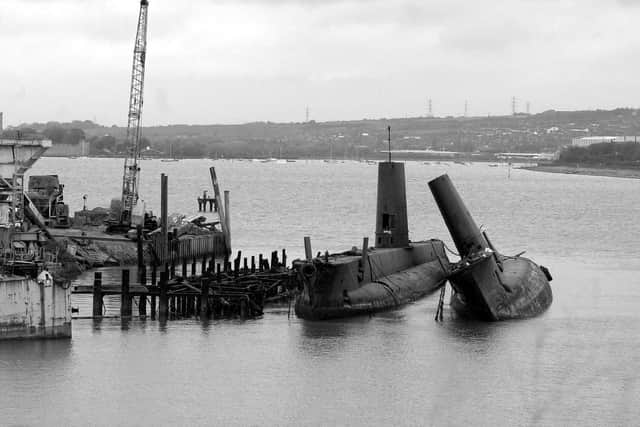 Two O-class submarines once based at HMS Dolphin, Gosport, waiting to be cut up for scrap at Pound's shipbreakers yard at Tipner, Portsmouth, in 2000. Picture: Michael Scaddan/The News 006051- 0018