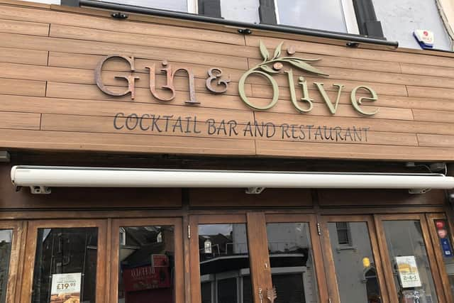 Outside of the Gin & Olive restaurant on Albert Road.