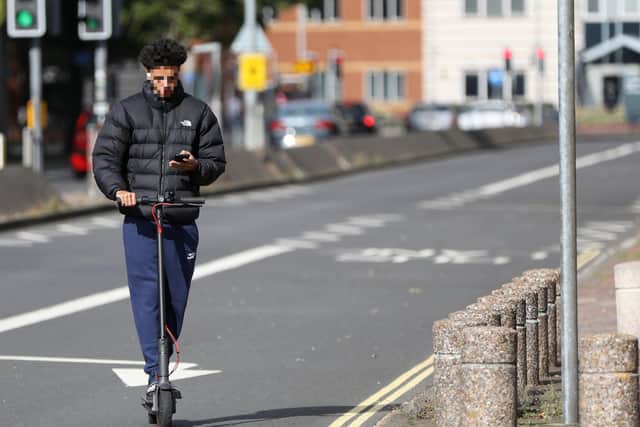 Electric scooter, Winston Churchill Ave, Portsmouth. Picture: Chris Moorhouse (270820-05)