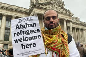 Kurdish refugee Bavil Ahmad, 25, of Portsmouth, whose family fled from Iraq to the UK in 2001, has demanded more action from the government to help Afghans trying to escape the Taliban in Kabul. 
Photo: Tom Cotterill